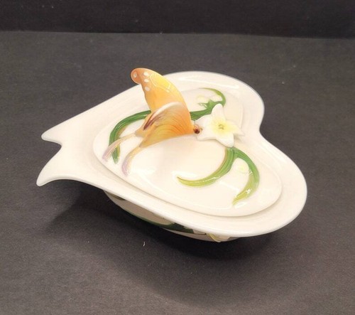 Graff Porcelain Butterfly Papillon Heart Shaped Trinket Box, Franz Style - Picture 3 of 7