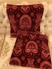 Pair 2 Lee Jofa “Griffin” Gothic Cut Velvet Pillow Covers