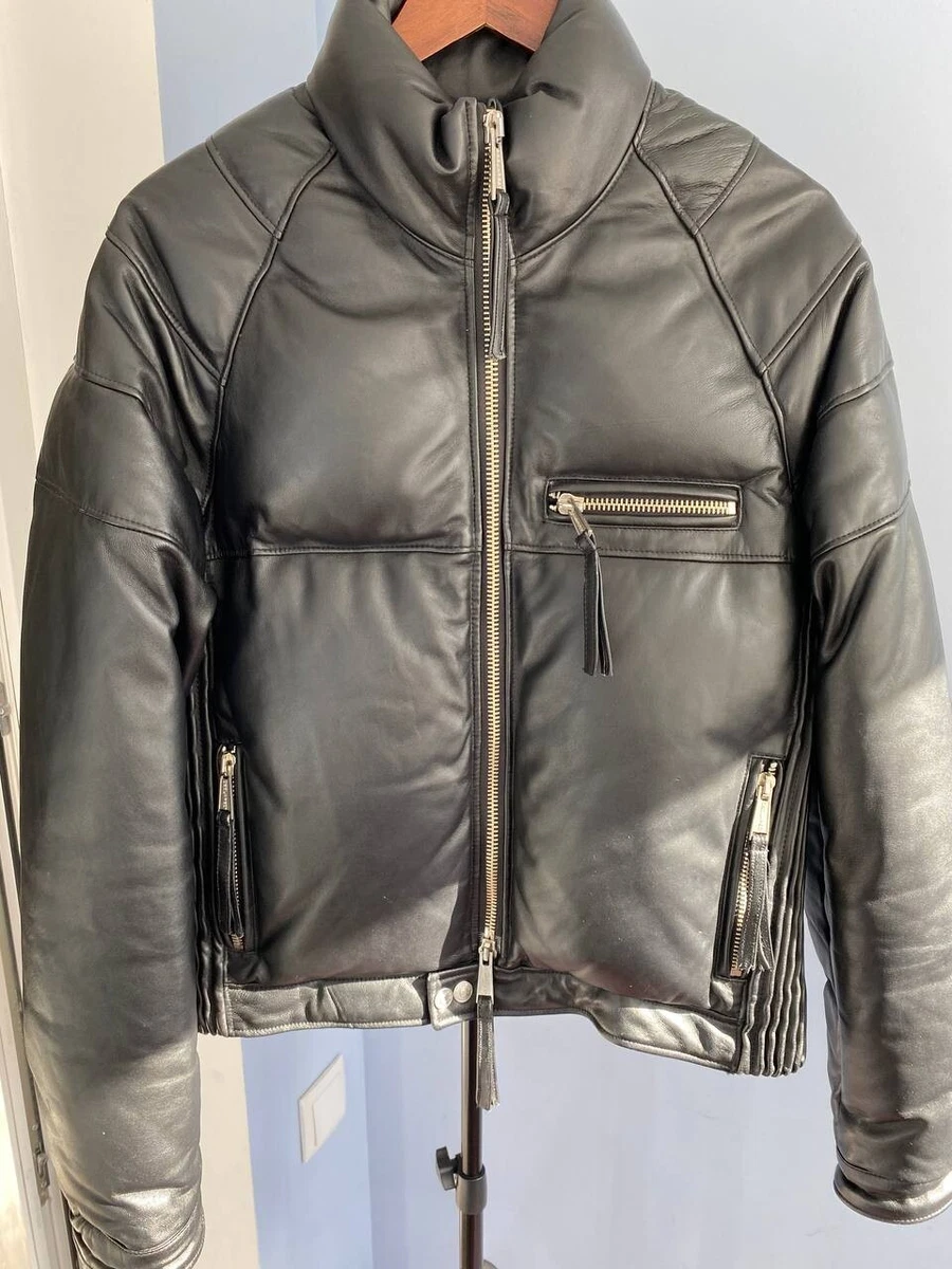 DSQUARED2 mens puffer down black leather bomber jacket coat