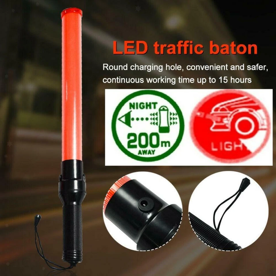 New 4x Traffic Wand Baton LED Flashlight Beacon Fluorescent Lamp Road Control 26 - Image 4 of 4