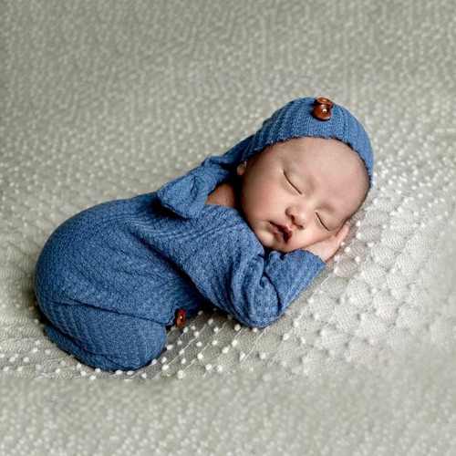 Newborn Boy Outfit Photography Baby Infant Photo Prop Sleeping Hat + Suit 2 Pcs - 第 10/12 張圖片