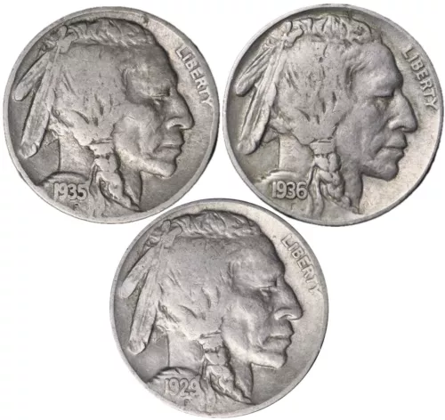 BUFFALO Indian Head Nickel lot (3) Coins with FULL DATES! - Native American Lot