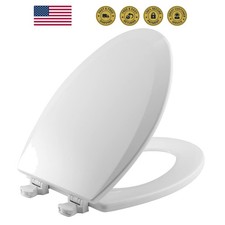 Wood Elongated Toilet Seat, Easy Clean Hinges, White  Durable enameled wood ...