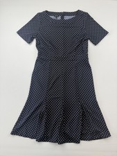 Talbots Dress Womens 8 Blue Polka Dot Short Sleeve Fit & Flare Knee Length