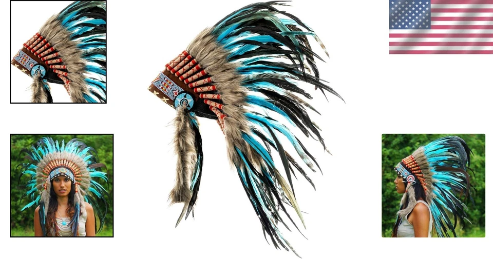 Cocar unissex nativo americano | Faixa de cabeça ajustável - Imagem 2 de 4