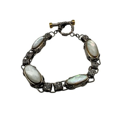 Fuzion Sterling Silver 925 Toggle Closure Bracelet Sz 6.75 White Faceted Stones