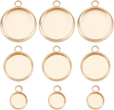 24Pcs 6/10/12Mm round Blank Bezel Pendant Trays 18K Gold Plated Cabochon Base Se