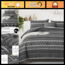 Queen Size Dark Grey Comforter Set - 3 Piece Boho Bedding Set, Soft  Cozy