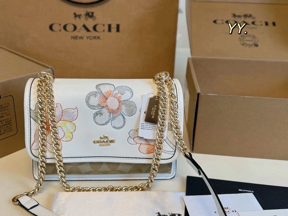 Bandolera Coach Floral Bordada - Cadena Blanca/Dorada - Totalmente Nueva en Caja Foto 4 de 4