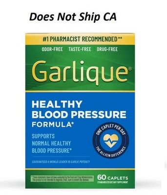 Garlique Healthy Blood Pressure Supplement 60 Caplets Odor Free Vegan Gluten