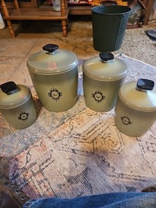 Vintage West Bend Avocado Green Retro  Metal Aluminum Canister Set of 4 