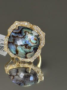 Authentic Rarities Carol Brodie Gold Plated Cushion Cut Abalone Doublet Ring 7 NWT