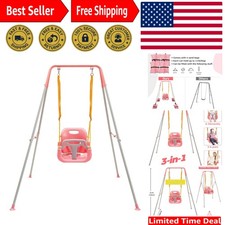 Toddler Swing with Foldable Metal Stand for Aged 1 10 , 3-in-1 Baby Swing Set...