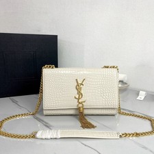 Women's Elegant White Croc-Embossed Leather Crossbody Bag with Tassel