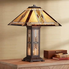 Drake Mission Tiffany Style Table Lamp 25 1/2" High Bronze Nightlight Bedroom