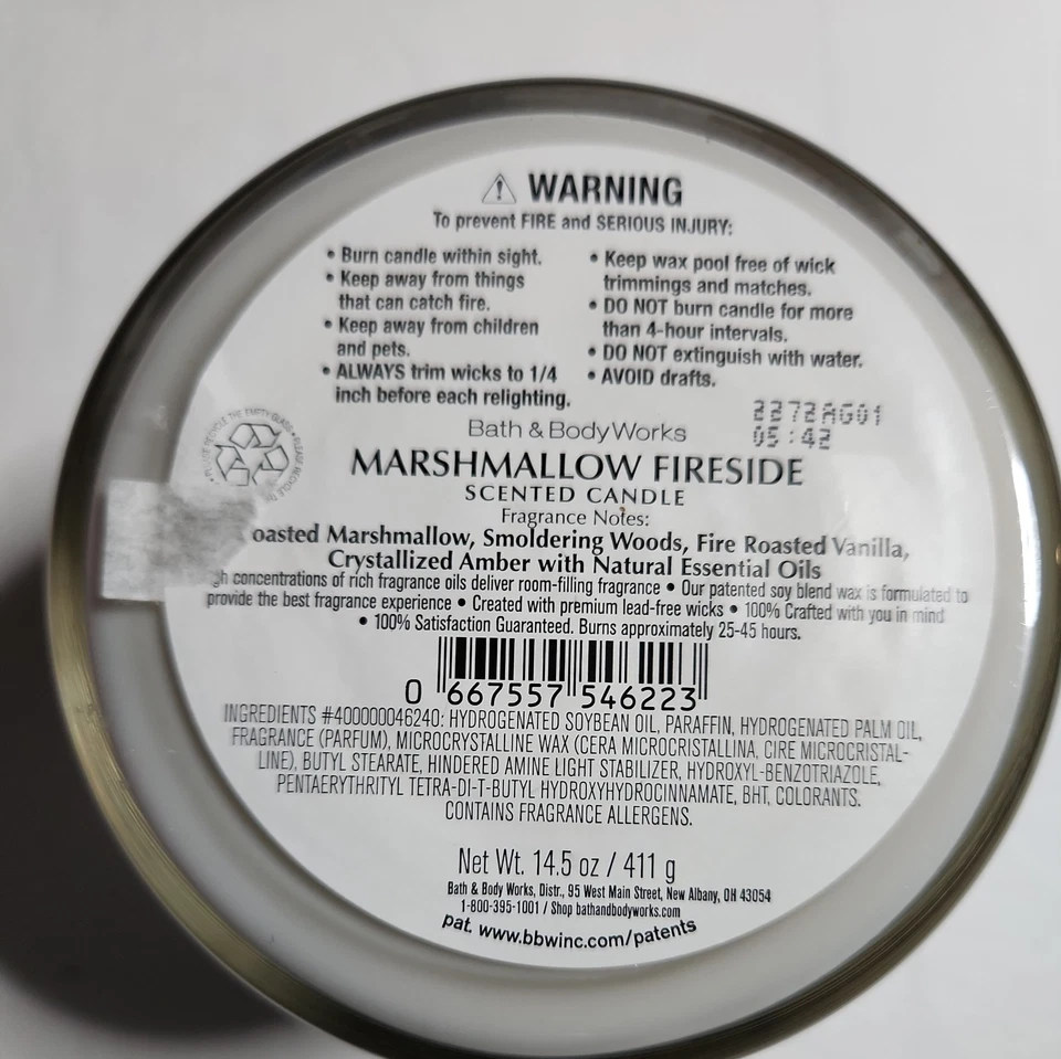 Bath & Body Works MARSHMALLOW FIRESIDE 3 mechas vela luminosa BBW Foto 4 de 4