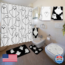 Nuanchu 6 Pcs Halloween Shower Curtain Set with Rugs, Toilet Lid Cover  Towels