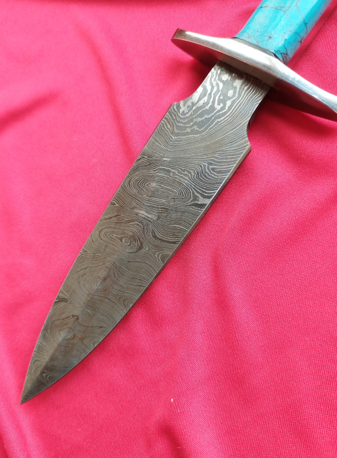 11.5" CFK Hefty Damascus Steel  Dagger w/ Bone & Stone Grip and Leather Sheath