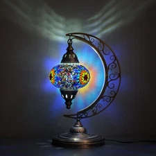 Asylove Turkish Moon Lamp, Mosaic Moroccan Table Lighting, Standing Turkish L...
