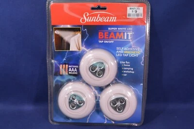 Sunbeam Beamit Super White LED Tap Light Magnetic Self Adhesive,Closet,Camp,3 Pk - Image 1 of 4