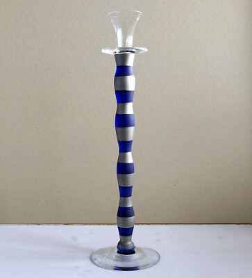 Hoher Orrefors Celeste Kerzenständer / blau-platin / Höhe 42 cm / Kerzenhalter