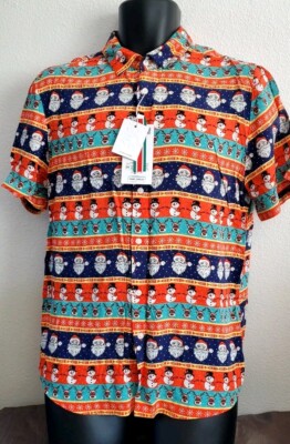 Denim & Flower Ricky Singh Mens  Short  Sleeve Christmas Button Down Sz S NWT 