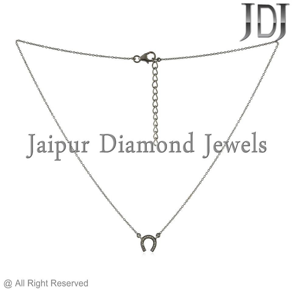 ZAPATO DE CABALLO Colgante Dije Collar Plata de Ley 925 Diamante Real Pavé Joyería Foto 4 de 4