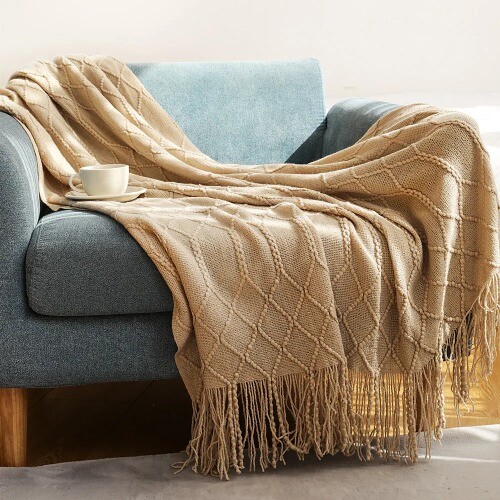 Green Oversized Throw Blanket Textured Solid Soft Sofa Couch Decor Knitted Cozy - Picture 25 of 50