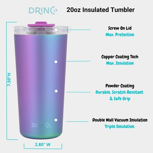 Drinco Seattle 20oz Vaso de Acero Inoxidable Café Aislado Vaso Taza Pajita - Imagen 4 de 61
