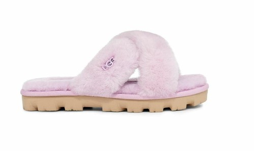 US 7 UGG Australia Fuzzette Correa Cruzada Zapatillas Mujer Astor Rosa Piel de oveja Nuevas en Caja - Imagen 9 de 12