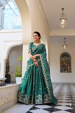 Fancy Designer Teal Green Gold Crush Lehenga Choli With Dupatta For Women