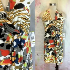 NWT NINE WEST Halter Mini Dress 14 Slinky Stretch Knit Creamsicle Combo Colorful