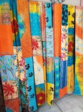 2 Pcs Indian Sari Patchwork Curtain Drape Window Decor Multi Silk Sari Curtain
