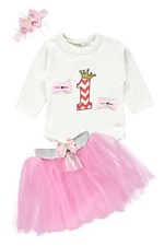 1 Year Old Baby Girl Birthday Dress Tutu Headband Princess Queen Party Pink