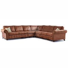 Oakland Chesterfield Tan Brown Large Leather Corner Sofa 7 Seater Premium Suite