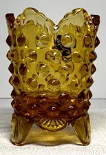 Vintage Fenton Amber Glass Gold Hobnail Footed Toothpick Holder