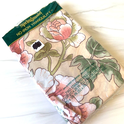 Springmaid No-Iron Tranquility Pillowcases Set of 2 Floral Vintage Cotton Poly