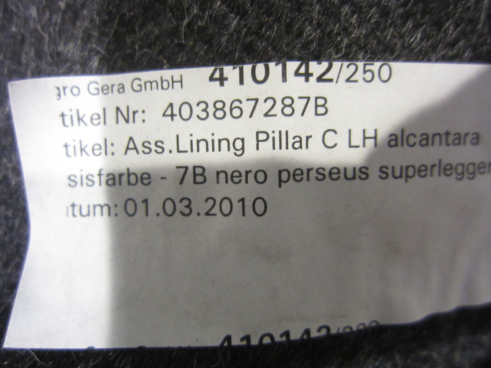 Lamborghini Gallardo - LH C-Pillar Covering - Alcantara - P/N 403867287B