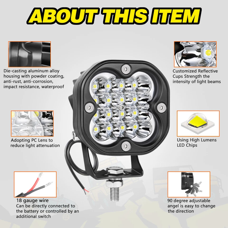 Luces antiniebla de conducción ámbar de 3" cápsula de zanja de respaldo todoterreno camión para Ford Bronco Foto 4 de 4