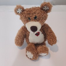 First  Main TENDER TEDDY Tan Fuzzy Fur 12 in Plush Red Plaid Heart 1615LC