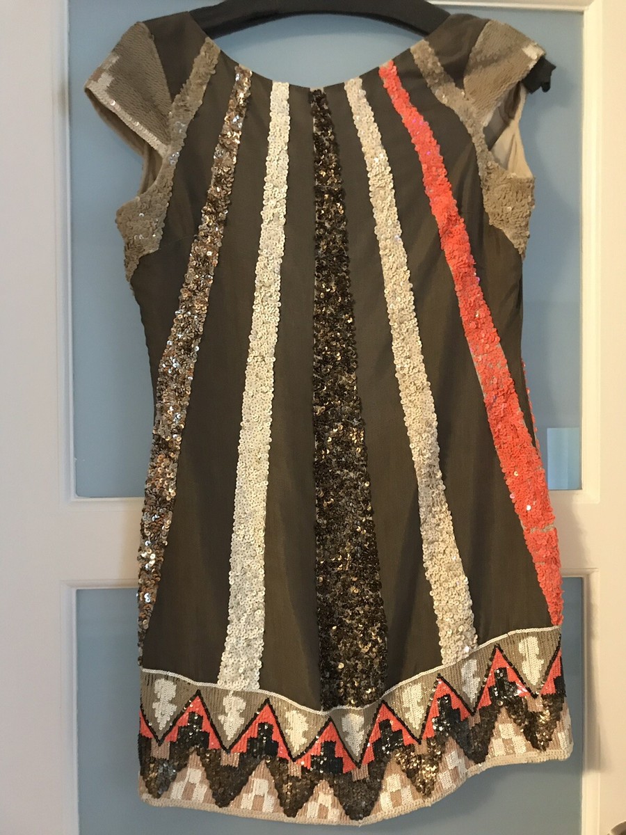 All Saints Aztec Dazzle Sequin Dress Size 4 US Olive Color | eBay