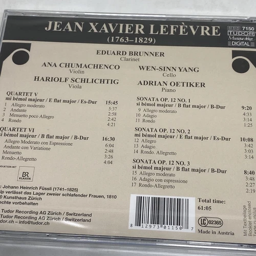 J.X. Lefevre Quators et Sonates Pour Clarinette Eduard Brunner CD - Picture 5 of 5
