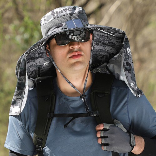 Wide Brim Solar Fan Outdoor Fishing Hat,Sunscreen Sun Hat with Fan - Picture 3 of 20