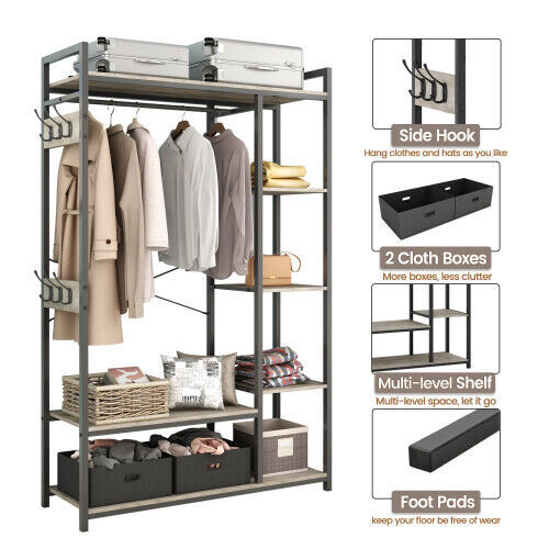 Organized Garment Rack Storage Closet System with Open Shelves and Hanging Rod - Picture 10 of 16