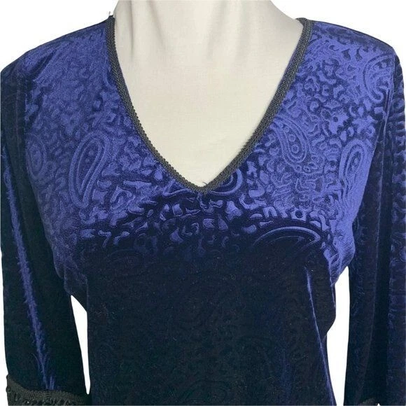 Vestido recto de terciopelo Spense Burnout 8 azul Burnout media manga flecos gótico Foto 2 de 4