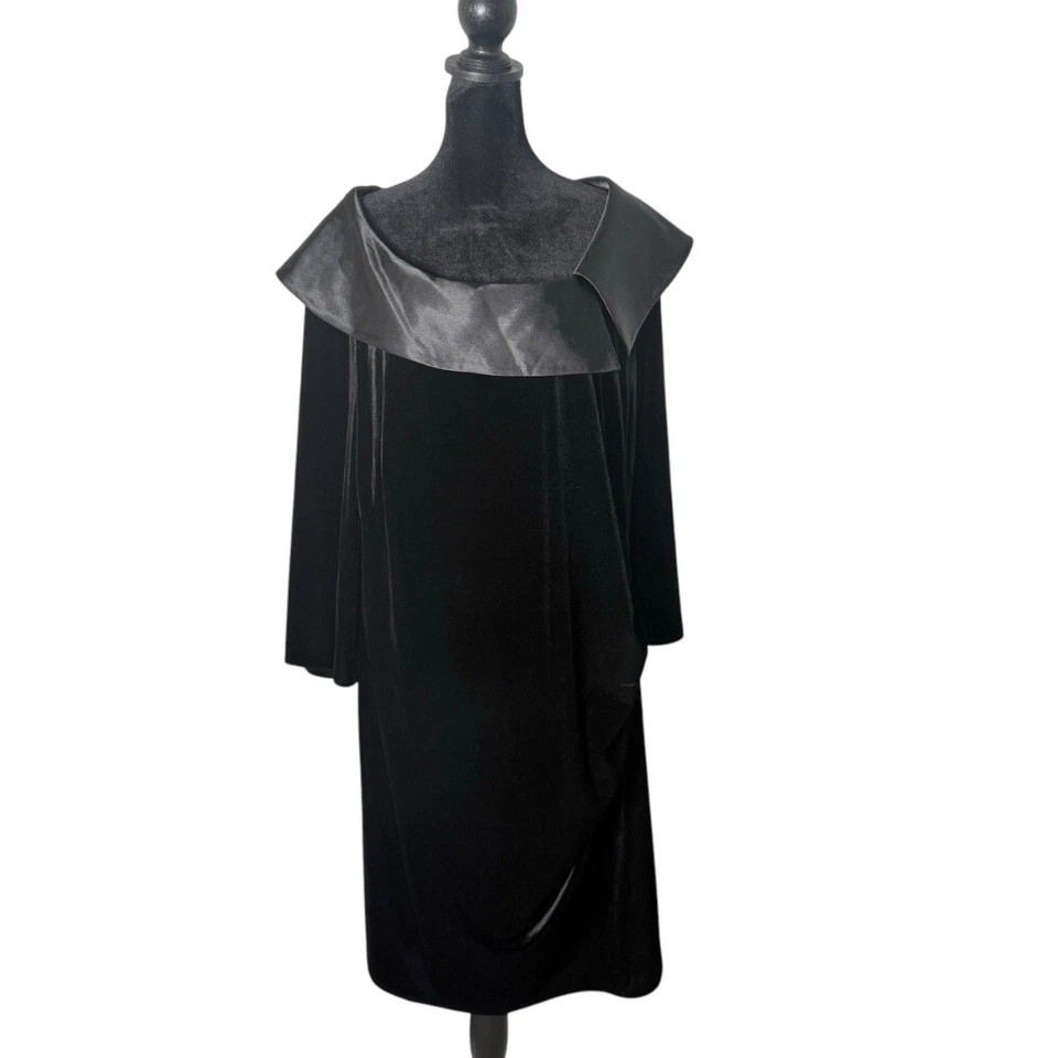 Jessica Howard Plus Size Women 20W Black Velvet Dress Party Formal Satin Ruched - Image 2 of 4