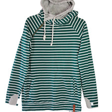 Ampersand Ave Womens Size M Green Striped Gray DoubleHood Sweatshirt