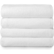 100 Cotton WHITE POPCORN BATH TOWELS - 4 Pack 