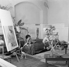 Artist Thelma Hulbert Reading At Her Home In Holland Park London Old Photo