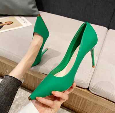 Damen Pumps Grün Gold Büro Absatz 9 Cm Synthetisches Leder Elegant 2227
